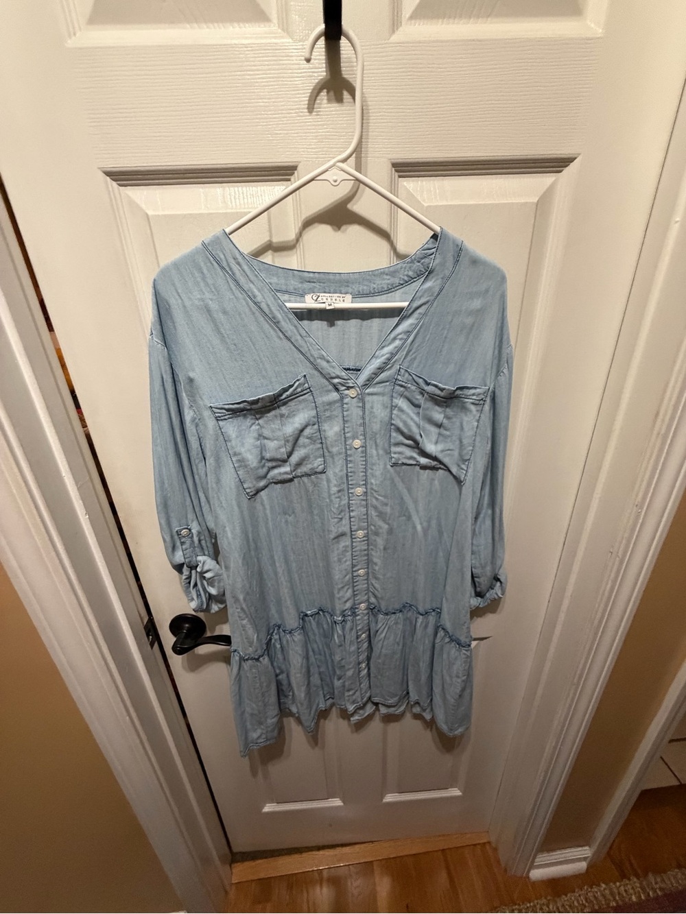 Chelsea & Violet Pale Blue Button-Front chambray dress with Patch Pockets